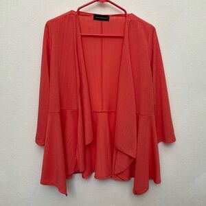 Travel Elements Coral Orange Subtle Stripe Flowy Open Front Cardigan Size Small